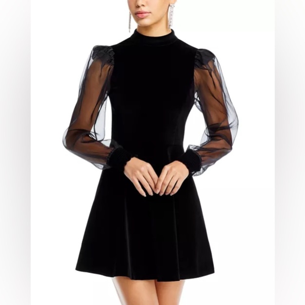 Alice and Olivia Paulette Velvet Puff Sleeve Mini Dress in Black sz 10 NWT 595$ - Picture 4 of 10